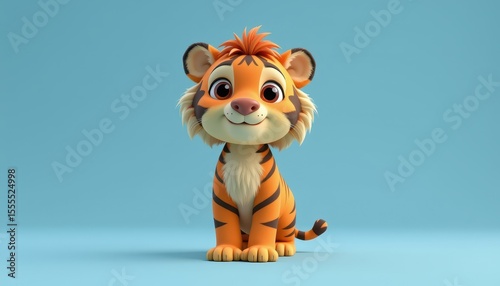 Cute Cartoon Tiger Character With Bright Orange Fur and Cheerful Smile