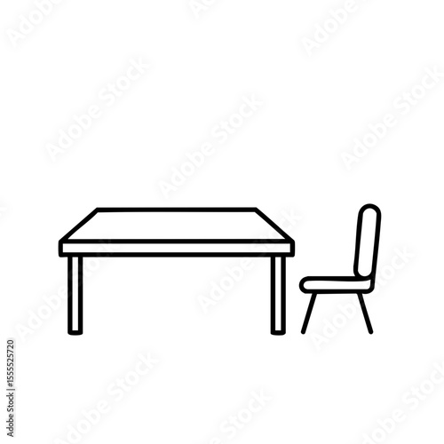 Table and chair icon in outline style for interior or workspace content