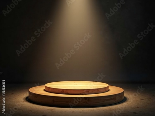 Wooden product display stand with spotlight