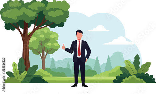 Successful Businessman in Nature Achieving Goals and Wellbeing