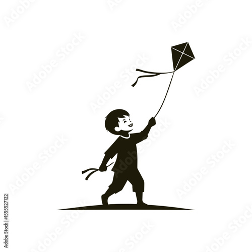  A happy kid flying a kite