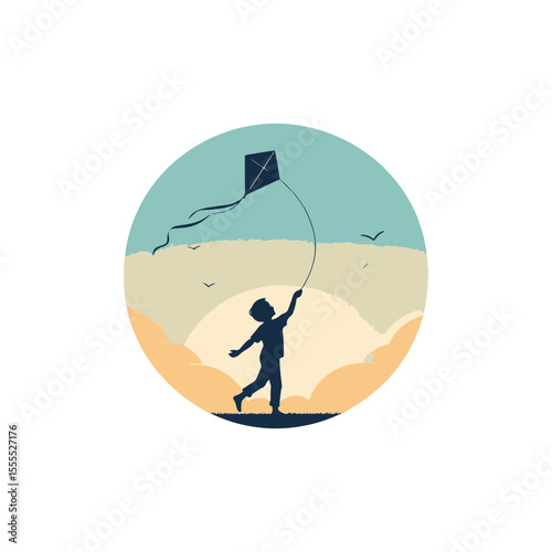  A happy kid flying a kite