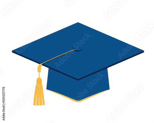 Blue graduation cap isolated on white background. Vector element for design.