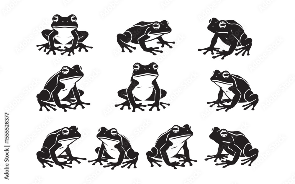 Obraz premium collection of vector illustrations of frog silhouettes in various poses