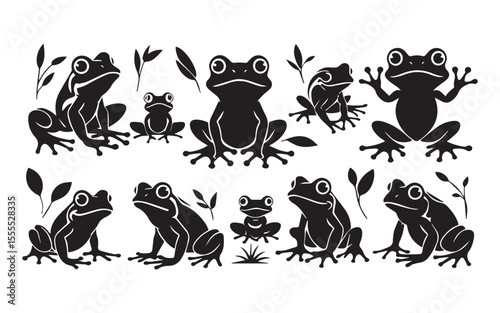 collection of vector illustrations of frog silhouettes in various poses