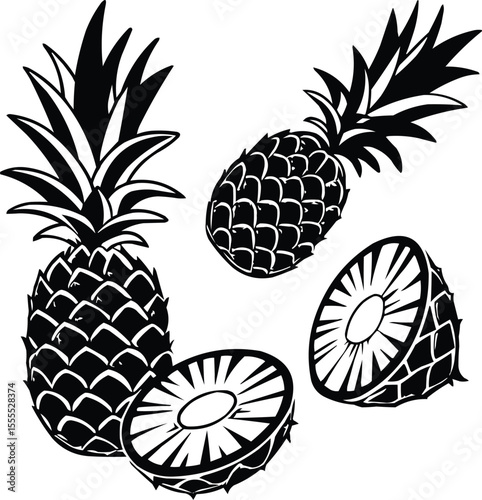 A vector illustration of a fresh, ripe, and juicy pineapple, a healthy tropical fruit perfect for dessert or juice, exotic fruit, tropical flavor, ripe yellow, natural food, healthy choice