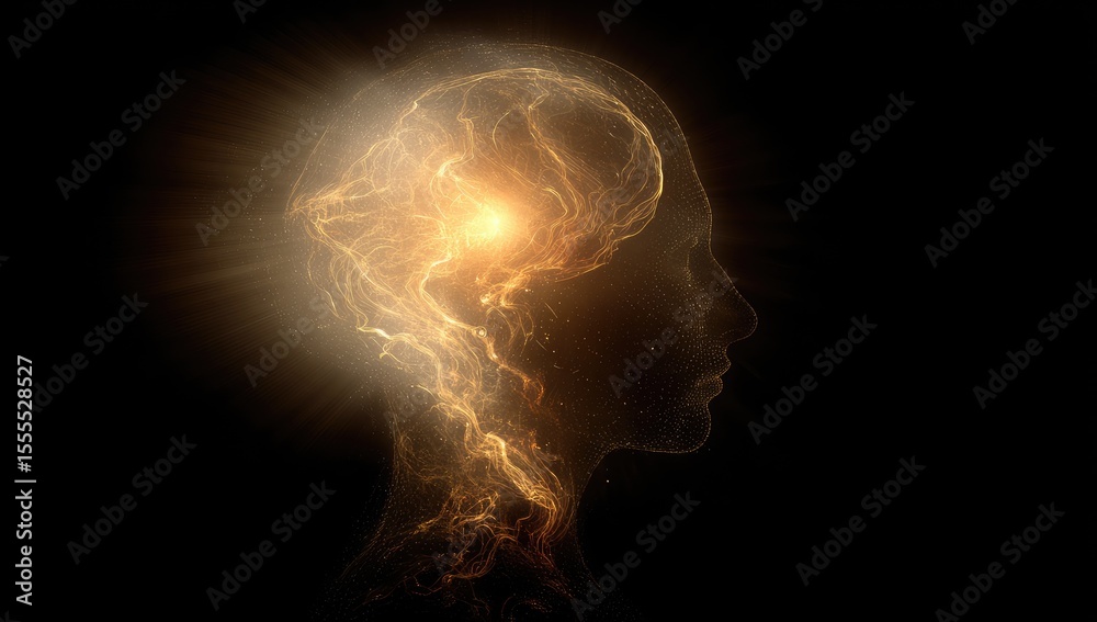 Obraz premium Abstract profile of a head, showcasing a radiant energy emanating from the brain