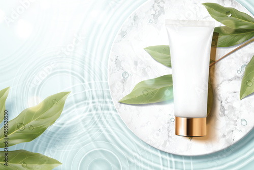 Luxury Skincare Hydrating Moisturizer in Elegant Tube Packaging with Natural Leaf Accents – Refreshing Hydration for Radiant Skin