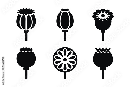 Canvas Print set of Opium poppy icon vector silhouette illustration isolated on white backgro