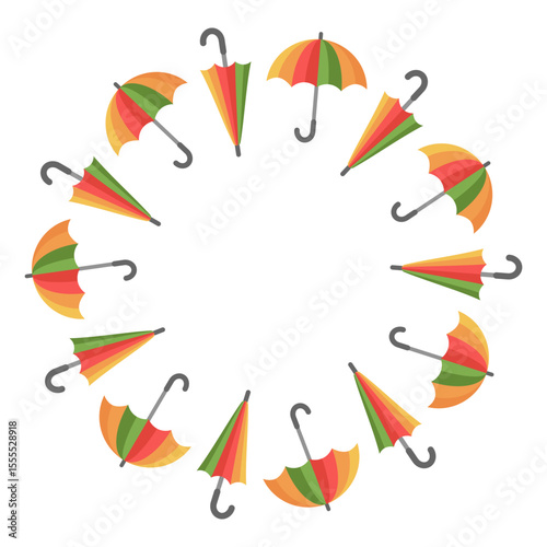 autumn frame with colorful rain umbrellas, perfect for seasonal designs.