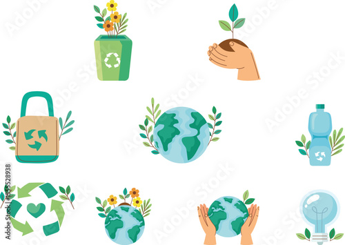Go Green Sustainable Living, Eco-Friendly Practices, and Earth Conservation Icons