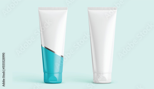 Elegant White and Teal Cosmetic Tubes Packaging Mockup for Skincare or Beauty Products