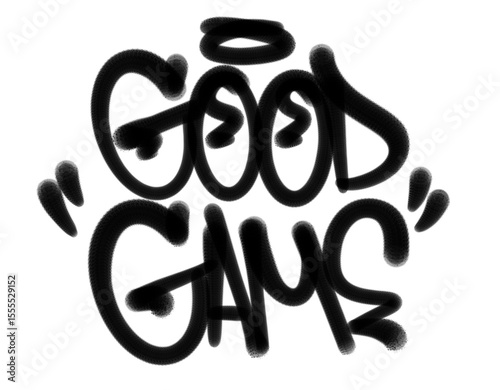 textured sprayed graffiti tagging letters GOOD GAME isolated in black