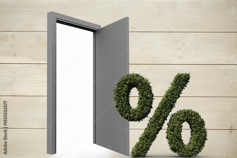 Fototapeta premium Percentage symbol of topiary by open door