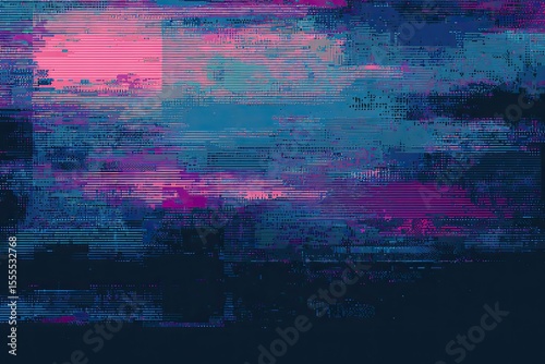 Abstract digital glitch art, vibrant color distortions