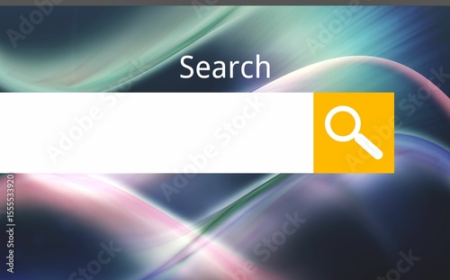 Search bar is appearing in flat UI with white search input, yellow search button, wave background