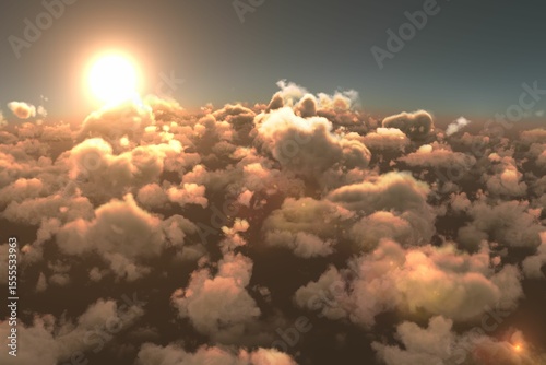 Scenic view of bright orange sun over clouds during sunset