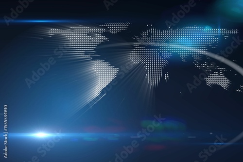 Glowing world map on black background