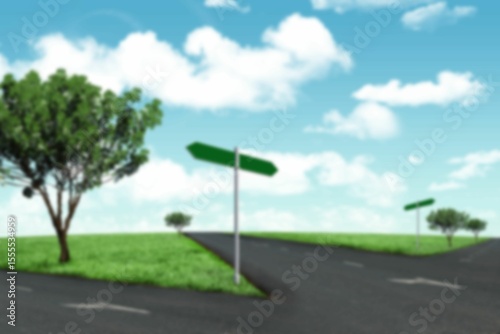 Tree on field by forked road