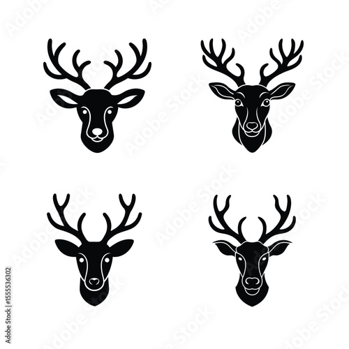 Reindeer head vector silhouette art illustration bundle
