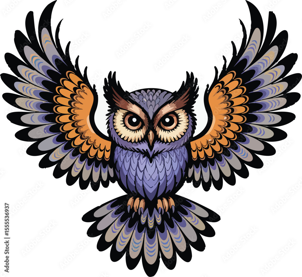 Obraz premium Cartoon Owl with Spread Wings Vector Illustration