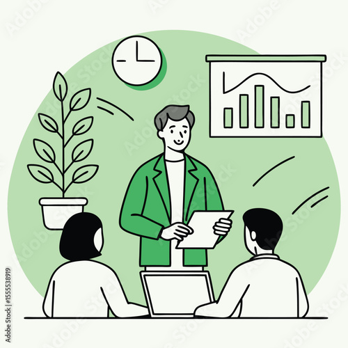 Caucasian manager presents data to his diverse team in front of a board