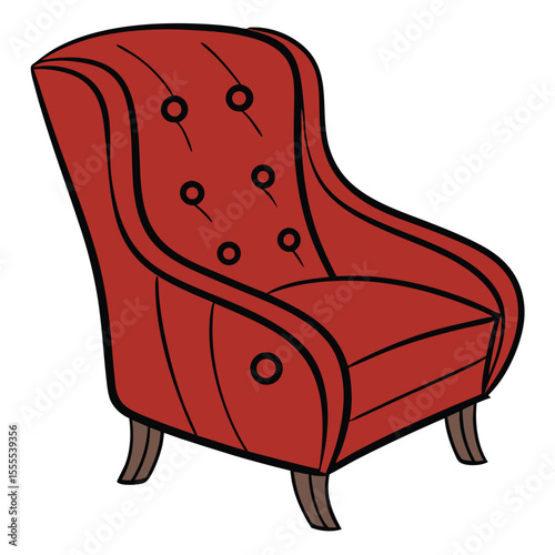 Reddish wingback chair with button accents stands elegantly against a transparent background