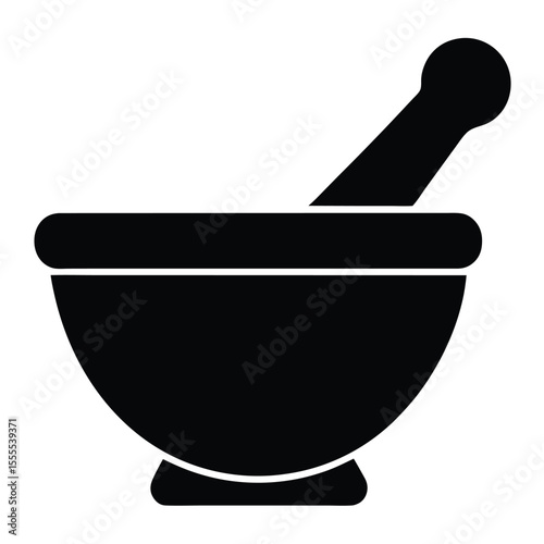 Simple black mortar and pestle icon depicts the tool's minimalistic shape on transparent backdrop