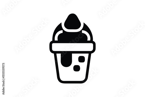 Delicious Chocolate Ice Cream Sundae in a Waffle Cone Cup,  Sweet Treat, Summer Dessert,  Minimalist Black and White Icon,  Simple Graphic Design,  Perfect for Menu, Website, or App.