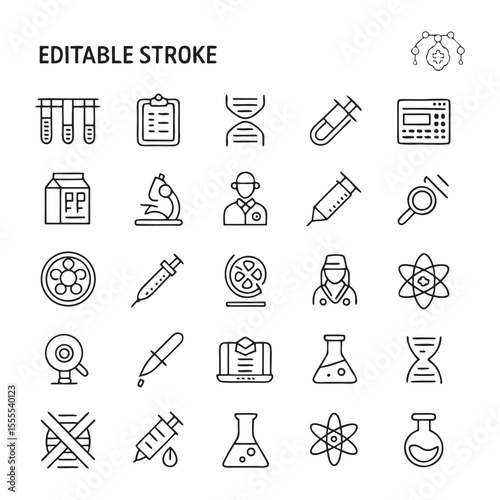 Collection of Editable Stroke Science Icons Medical, Chemistry, Biology, and Research Symbols