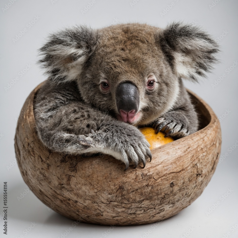 Naklejka premium Koala curled up in a sleeping ball on a white background