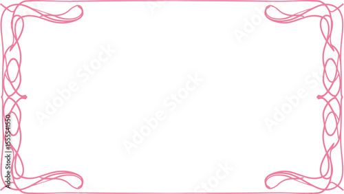 An ornamental frame is pink with elaborate corner designs on a white background