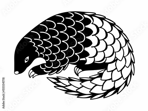 Stylish Pangolin Icon Curled With Overlapping Scales Inse Line Art Design