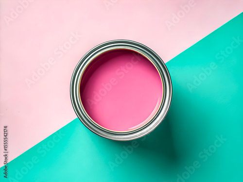 Vibrant Pink Paint Can on a Trendy Color Block Background. Perfect for Creative Projects