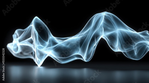Abstract light blue glowing wave flowing smoke effect on black background