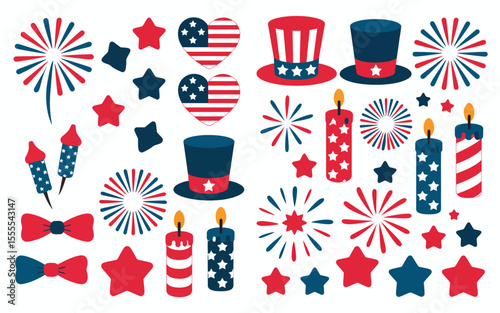 Patriotic symbols in festive red, white, and blue colors creates a celebratory spirit for Fourth of July designs.