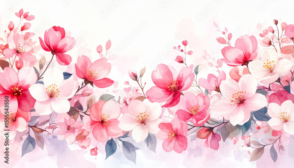 Fototapeta premium Delicate Watercolor Floral Art: Vibrant Pink Blossoms.blossom, delicate, image, painting, pastel, soft, vibrant, watercolor, art, illustration, design, floral, flower, nature, pink, bloom, colours,
