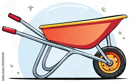 Orange Wheelbarrow Cartoon - Outdoor Work Tool Vector
