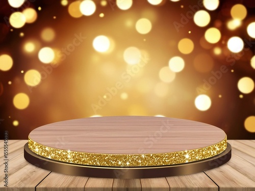 Elegant gold glitter wooden display podium