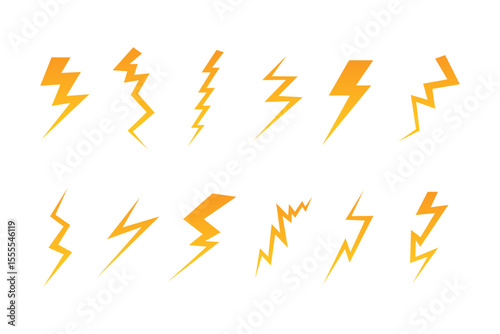 Stylized Yellow Lightning Bolt Icons Collection