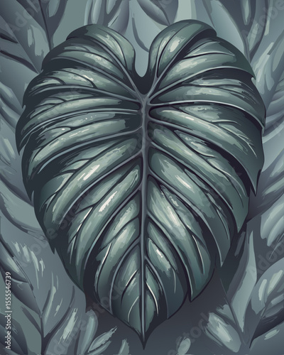 vector illustration of a single Monstera deliciosa leaf with detailed fenestrations, realistic texture and shadows, isolated on white background
