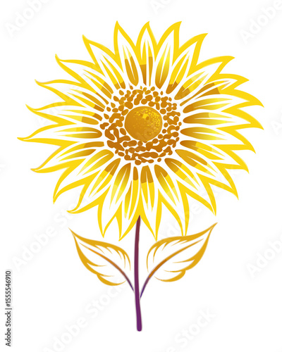 vector of a fully bloomed sunflower head with yellow petals and brown seeds, realistic lighting and shadows, isolated on white background
