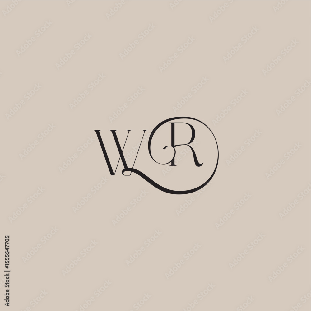Obraz premium elegant and luxury style WR monogram wedding logo letter dinamyc curvy initial concept
