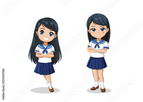 Two Confident Schoolgirls in Sailor Uniforms
