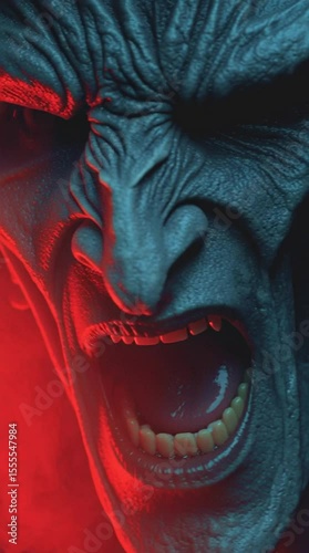 Angry painted faces of man and woman in dark horror style