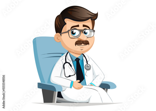 Smiling Male Doctor Sitting with Stethoscope