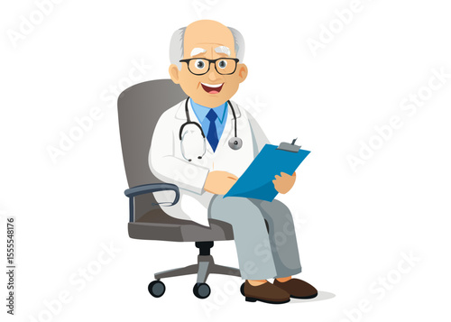 Elderly Male Doctor Smiling with Clipboard