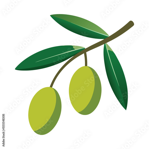 Vector icon of green olives with leaves