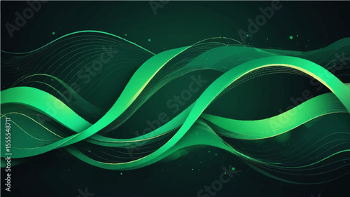 Abstract green wave design with flowing lines and futuristic light elements on a smooth vector background