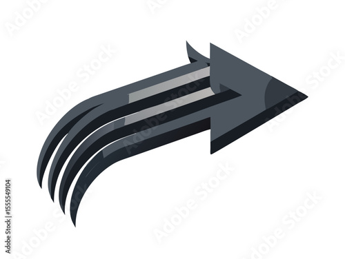 A dynamic, stylized dark grey arrow with multiple trailing lines, indicating motion, direction, speed, or growth in a modern graphic context.